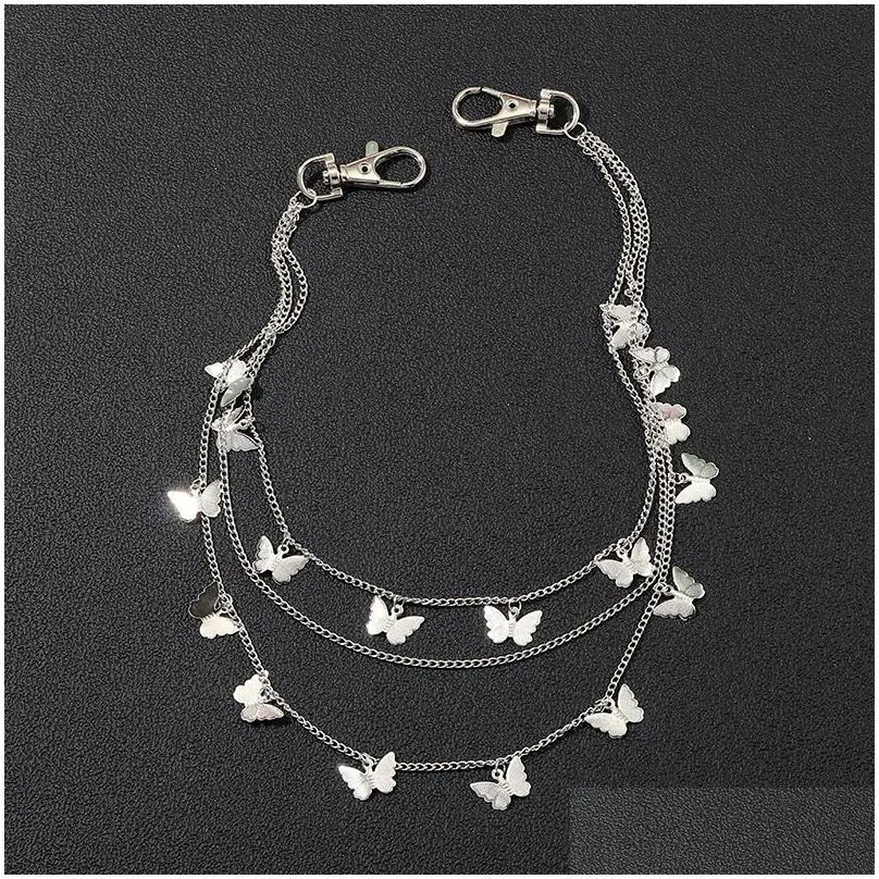 Łańcuchy na brzuch Złoto Sier Plated Mtilayer Statement Butterfly Charm Łańcuch Talia Noś na spodniach Wiszące frędzle Biżuteria na ciało_voghion.com
