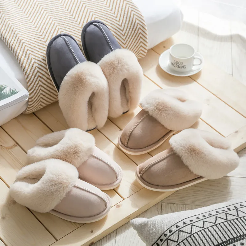 Suede Cotton For Warm Home In Autumn And Winter Thick Soled Woolen Slippers_voghion.com