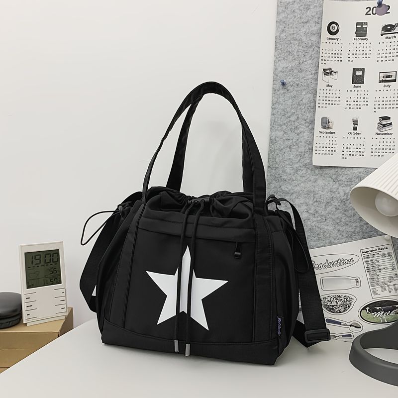 Umhängetasche Kordezug und Sternmuster, Tasche aus Nyon mit Struktur, kassische A-in-One-Umhängetasche im_voghion.com