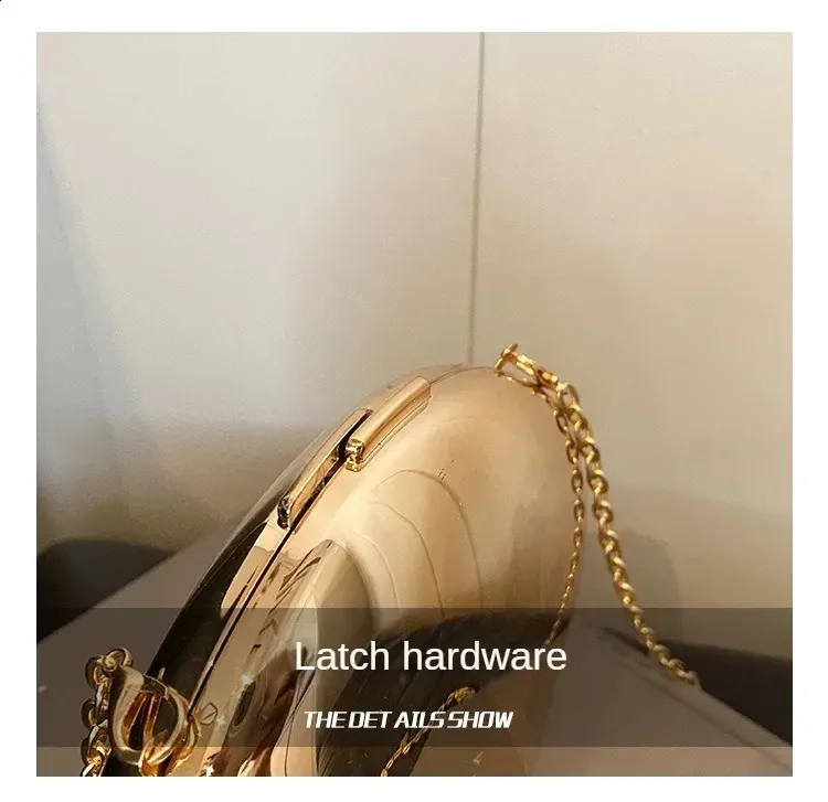 Akryl skallformet clutch gull sier kvinner kveldsfestveske søt skinnende metall skulder crossbody vesker liten veske_voghion.com