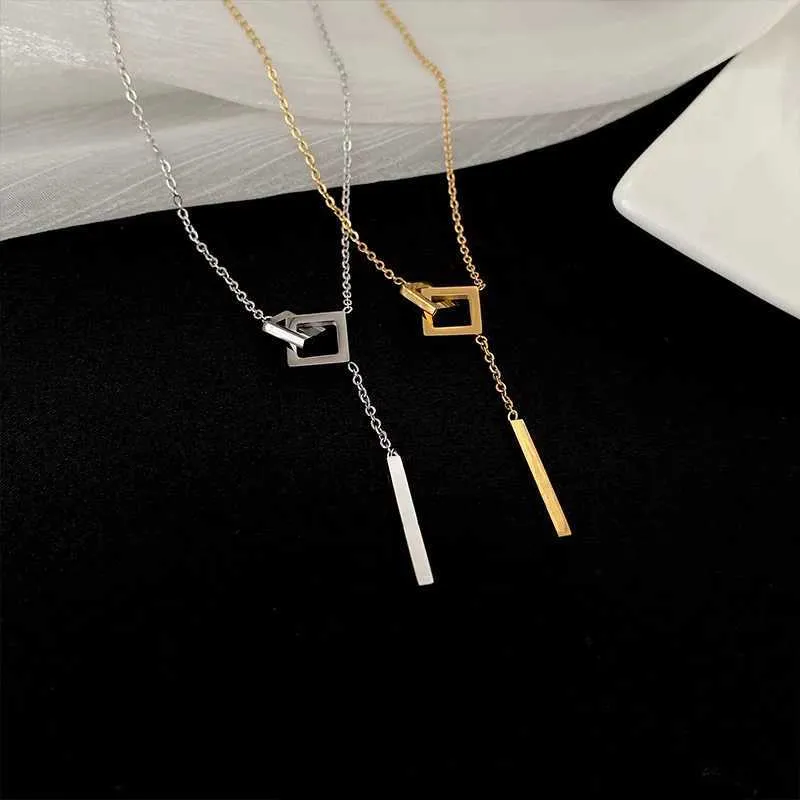 Collane con ciondolo, moda, leggere, europee e americane, collana quadrata classica, semplice, doppia fibbia in acciaio inossidabile_voghion.com