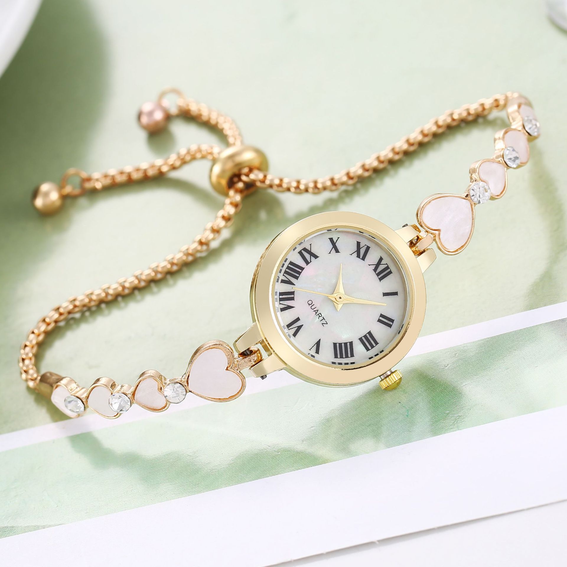 Women's Fine Band Heart Heart Bracelet Watch Water Diamond Shell Bracelet Watch Adjustable_voghion.com