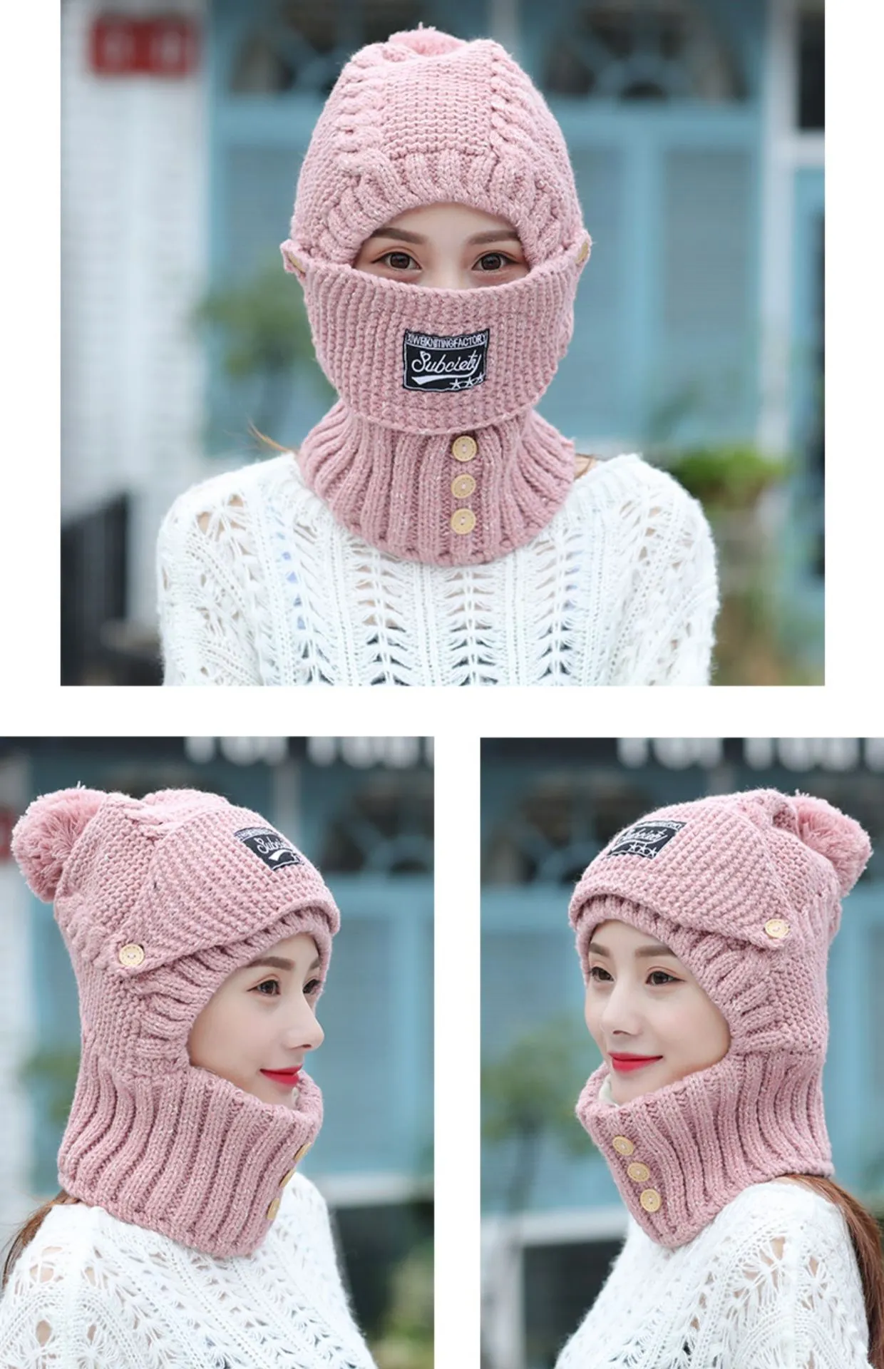 Ensemble bonnet écharpe balaclava tricoté pour hiver chaud_voghion.com