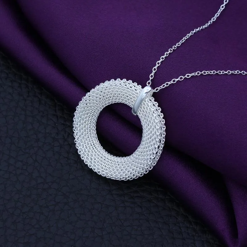 Serling Sier Link Snake Chain para mujer, colgante de moda, collar de malla circular simple, joyería de boda, Pary_voghion.com