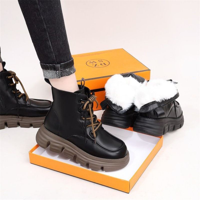 Big cotton shoes integrated fur leather, wool snow for women in autumn winter, new style with plush and thickened Martin_voghion.com