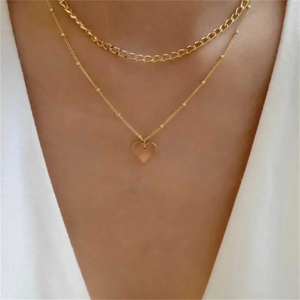 Colliers pendentifs Bls miroir en or en forme de cœur adapté aux femmes à la mode collier pendentif multicouche ensemble de bijoux_voghion.com
