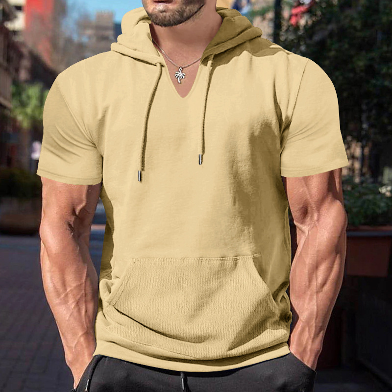 Unschlagbare Qualität 2024 Sommer Neue Herren Kurzarm T-Shirt Hoodie Lässig Einfarbig Fit Top Für Männer_voghion.com
