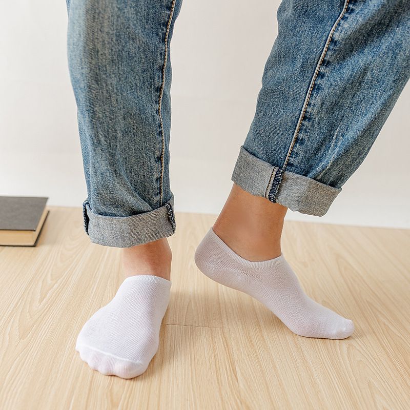 Calzini invisibili in cotone da uomo, in silicone, casual, antiscivolo, a bocca bassa, in tinta unita, in bianco e nero, per barche_voghion.com