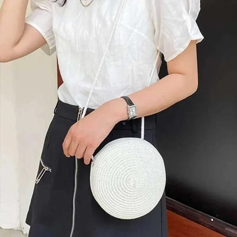 Moda Donna Ragazza Rotonda Borsa da spiaggia estiva Borsa a tracolla intrecciata in rattan Borsa a mano Accessori in maglia C241210_voghion.com
