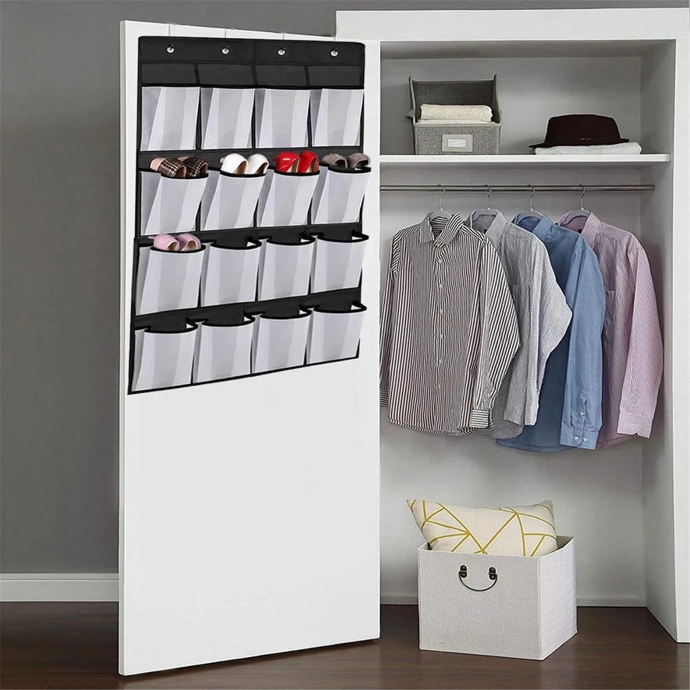 16 Pockets Over The Door Shoes Organizer Hanging Storage Bag Closet Holder Hanger Shoe Rack With Hooks Home Storage Organizer_voghion.com