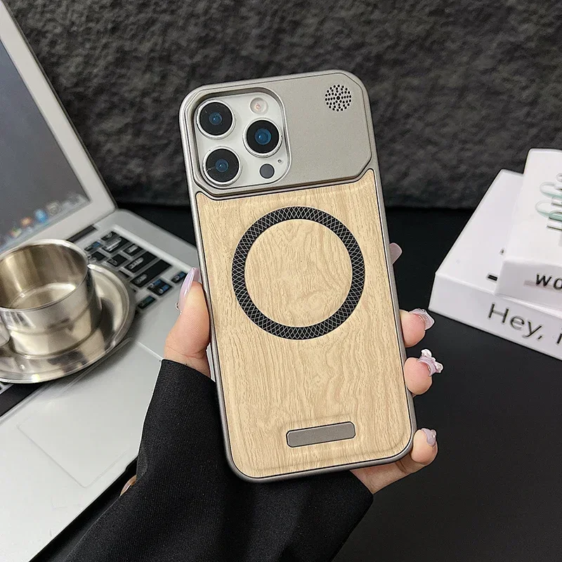 Magnetic Phone Case Wood Grain Leather For Iphone Pro Max Plus_voghion.com
