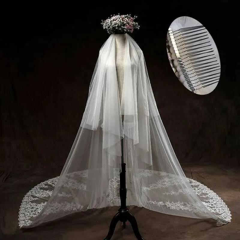 Hair Jewelry White Ivory Bridal Veils Long Veil Cathedral Wedding Accessoreis Vail_voghion.com