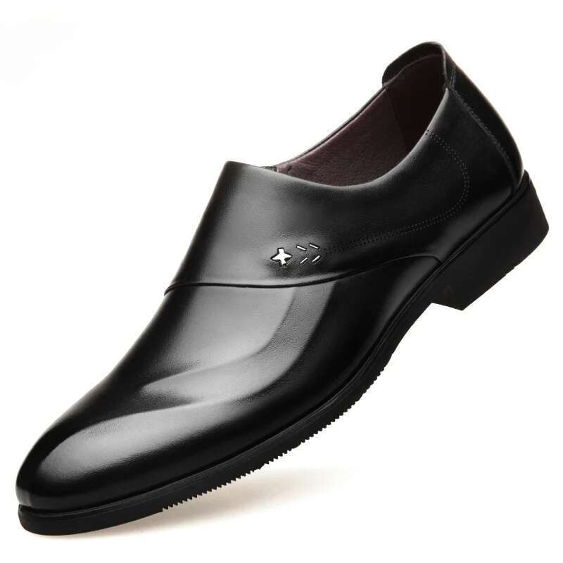 Spring And Autumn Leather Formal Men's Business Casual Slip-on Cowhide Hundred Wedding Shoes_voghion.com