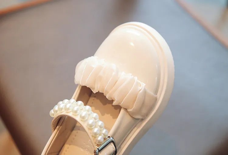 Girls Leather Kids Mary Jane Glossy Pearls and Bow Solid Color Kidsnest Baby Casual Princess for Children Party Wedding_desvips.com
