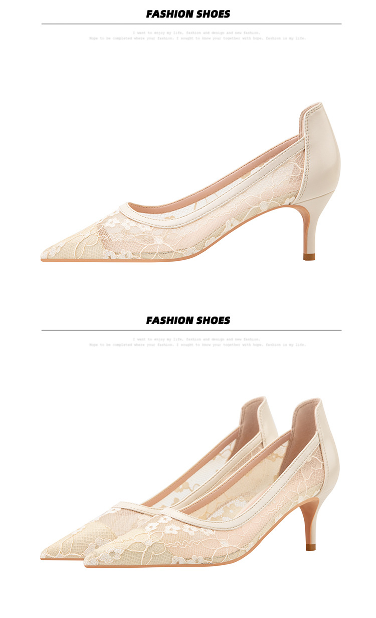 High heel thin heel shallow point flower embroidery lace mesh hollow sexy night club shoes_voghion.com
