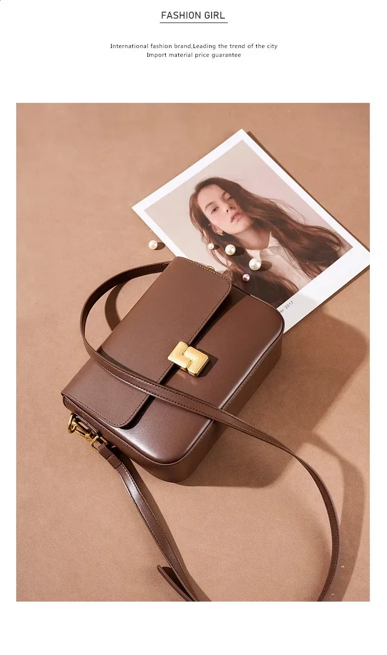 Crossbody- och axelremsväska i äkta läder med guldspänne för dam_voghion.com