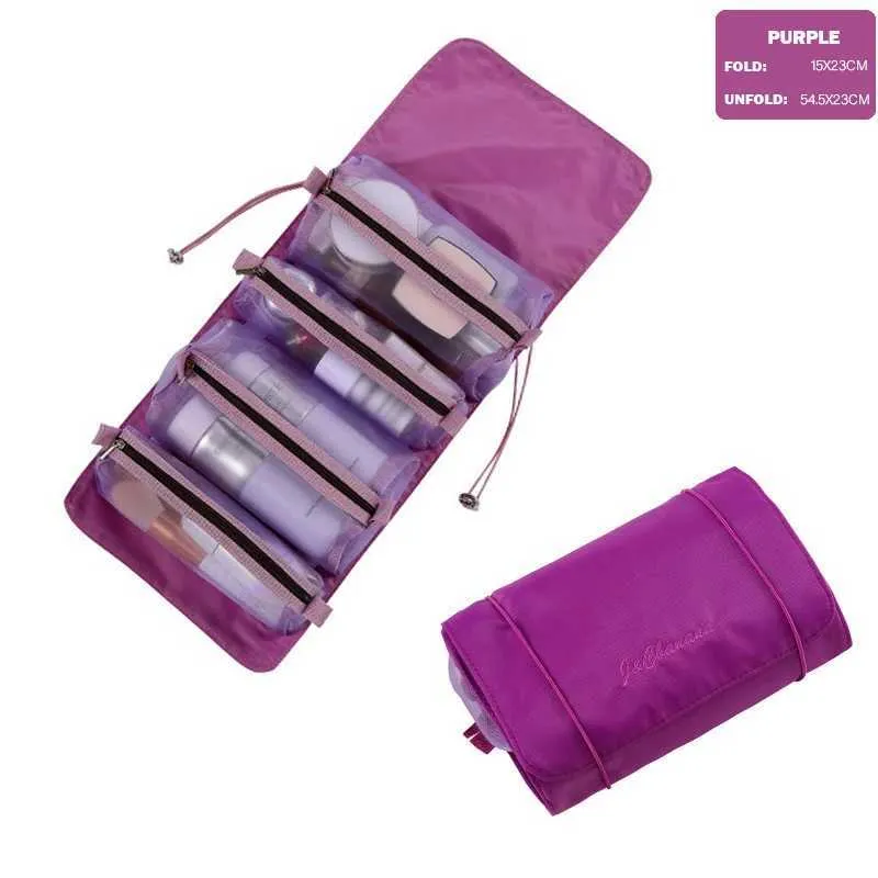 Borsa porta pennelli da trucco pieghevole in nylon con cerniera 4 in 1, indipendente da donna, Y241023_voghion.com