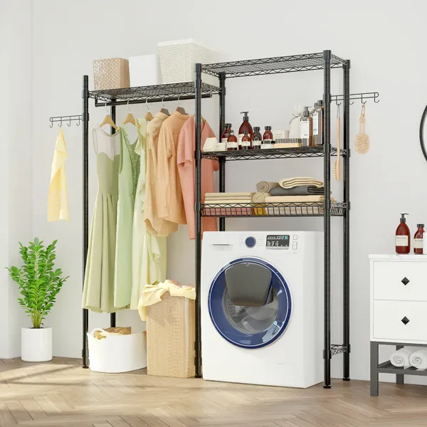 The Washer And Dryer Storage Shelf, , Bathroom Space Saving Rack, Closet Organizer Metal Garment Rack Portable Clothes Hanger Home Shelf_voghion.com