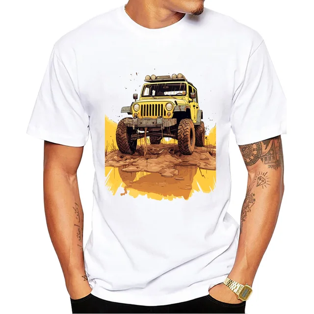TEEHUB Vintage Lustige MTB Tees Road Trip Herren T-Shirts Junge Fahrrad auf dem Auto Print Kurzarm T-Shirt Sport Tops_voghion.com