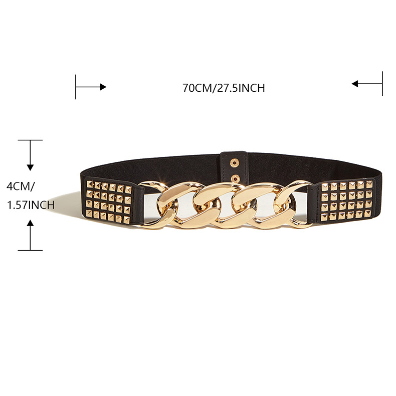 Elastischer breiter Gürtel Damen Design Nietendekoration mit Anzugrock Taille Gummibund Dichtung_voghion.com