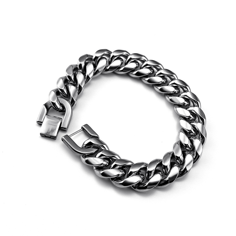 Trendy and cool stainless Cuban men's domineering titanium steel rough bracelet, hip-hop buckle jewelry_voghion.com