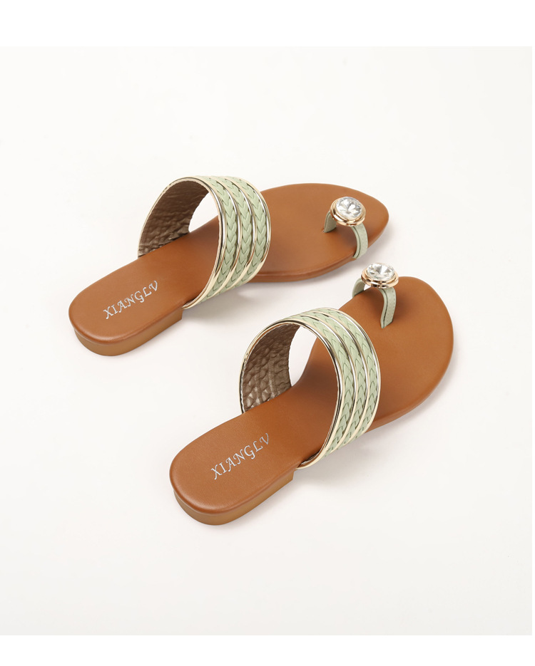 Sandali romani con fibbia a una parola con fibbia a diamante per donna, scarpe da donna intrecciate alla moda e comode_voghion.com