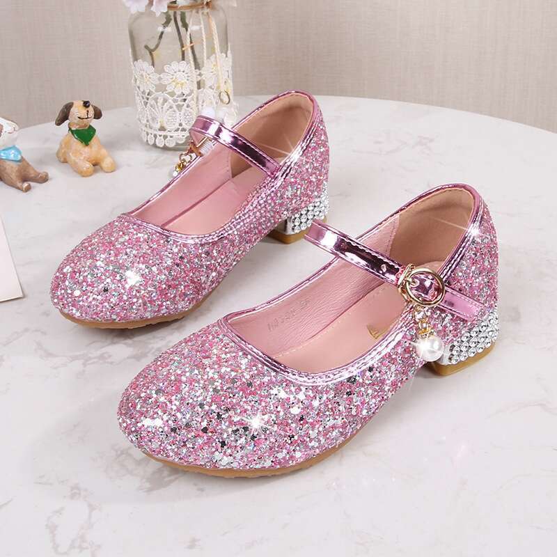 moda Piano Walk Performance Ragazze Scarpe da principessa in pelle, scarpe singole con paillettes_voghion.com