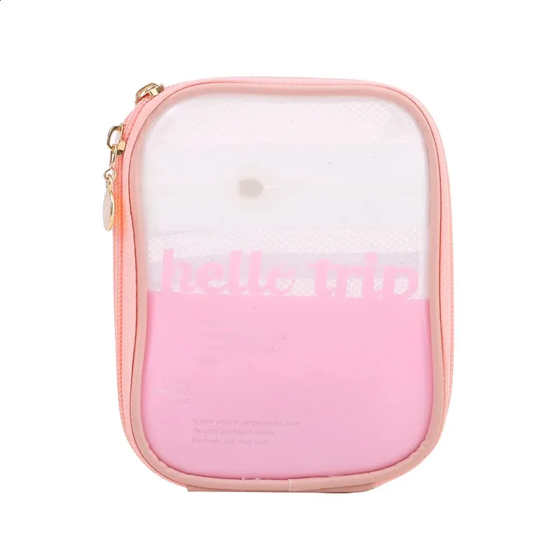 Mini organiseur de voyage transparent, petite trousse de maquillage mignonne et preppy, trousse de toilette à fermeture éclair pour cosmétiques, pochette pour pièces de monnaie pour femmes_voghion.com
