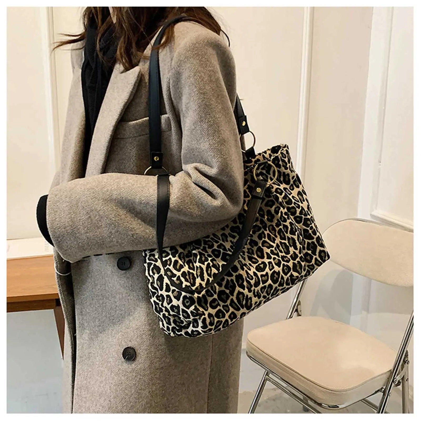 Dámská módní kabelka Gerie s leopardím potiskem a ramenním popruhem, velká kapacita, retro ležérní nákupní kabelka Y241011_voghion.com