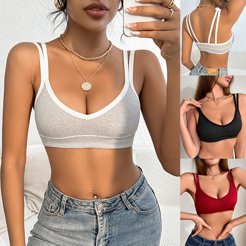 No steel ring, large chest, gathered seamless bra, solid color, comfortable and sexy sports bra_voghion.com