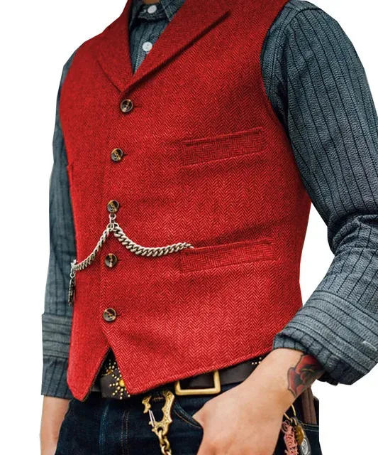 Herrenwesten Anzugweste Braune Hochzeit Wolle Tweed Business Weste Jacke Lässig Slim Fit Gilet Homme Für Bräutigam Mann_voghion.com