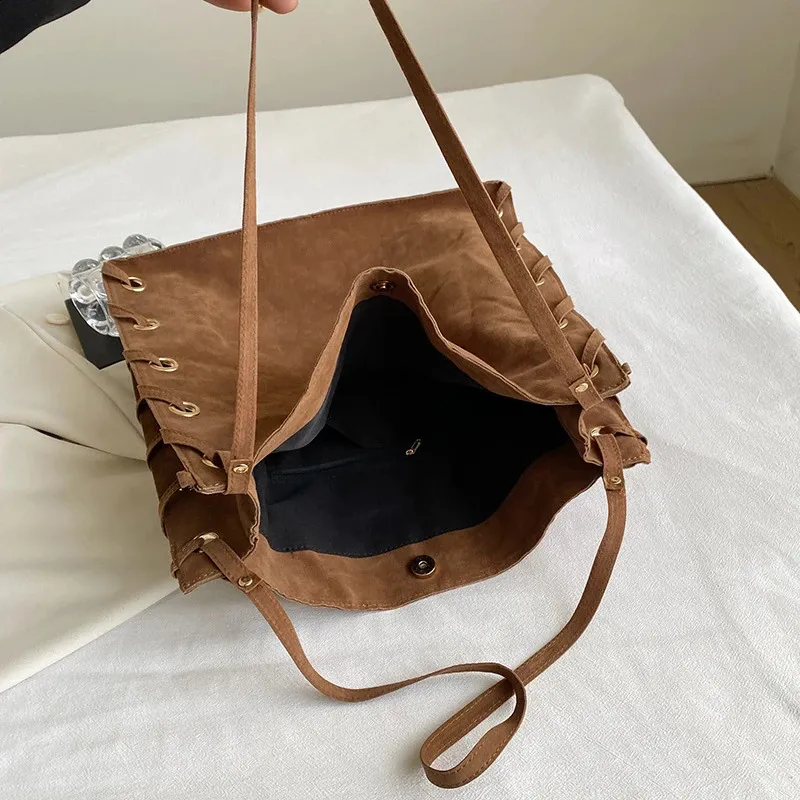 Ladies Handbags Brown Bags Tote Suede Leather Shoulder Women Top Handle Bag Female Sac A Main 240924_voghion.com