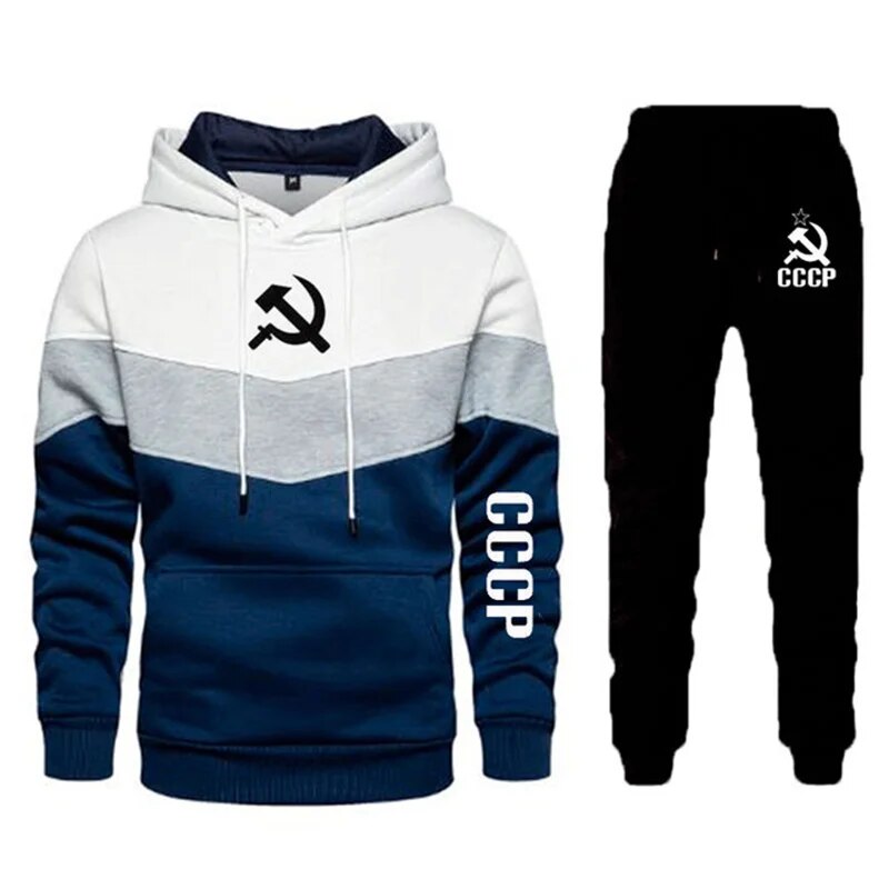 Hiver nouveau survêtement pour hommes 2 pièces ensemble pull à capuche décontracté CCCP urss Union soviétique vêtements de sport + pantalon sweat-shirt_voghion.com