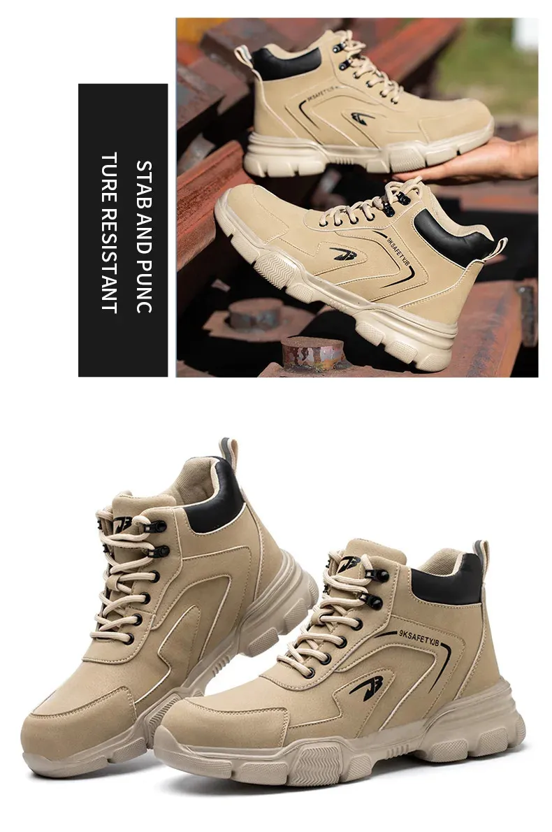 Bottes de sécurité en cuir noir pour homme, chaussures de travail imperméables et résistantes à la pression des clous, bout en acier inoxydable_voghion.com