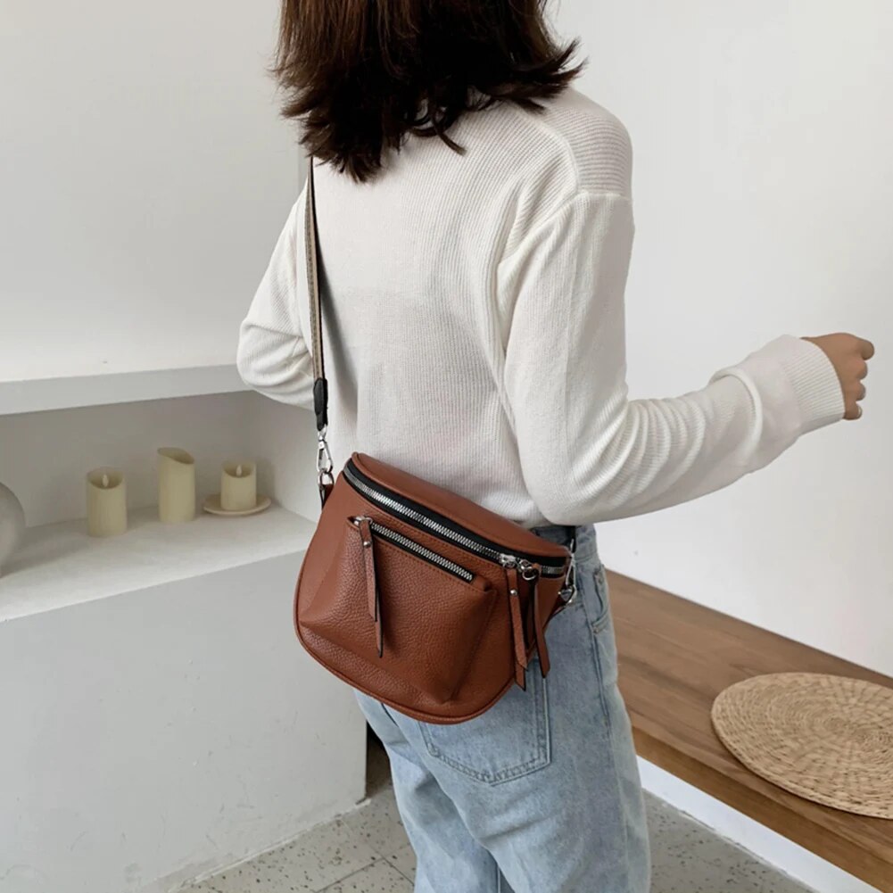 С доставкой Damen Vintage Leder Crossbody Schulter Taschen für Frauen Brust Tasche 2023 Marke Dame Trend Handtaschen Fanny Pack_voghion.com