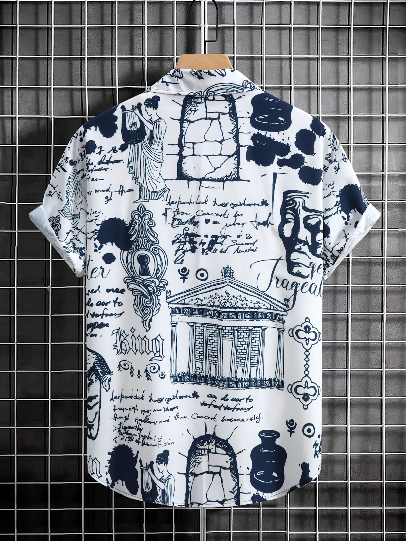 Retro Printed Short-sleeve Shirt For Men Middle Eastern Style_voghion.com