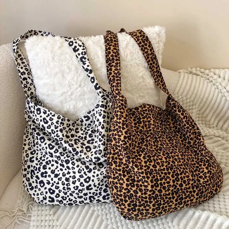 Fashion Canvas Female Handbag Tote Large Capacity Underarm Bag Vintage Leopard Pattern Shoulder Shopping Ba241128_voghion.com