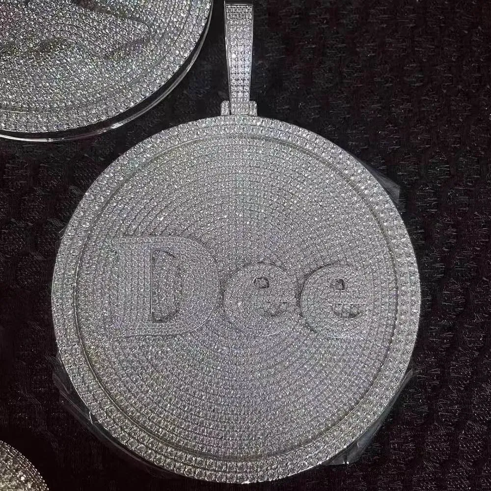 Hip-hop teniška verižica Sterling Sier VVS Moissanit diamantni grozd ledeno obarvani obesek po meri s črkami za moške in ženske_voghion.com