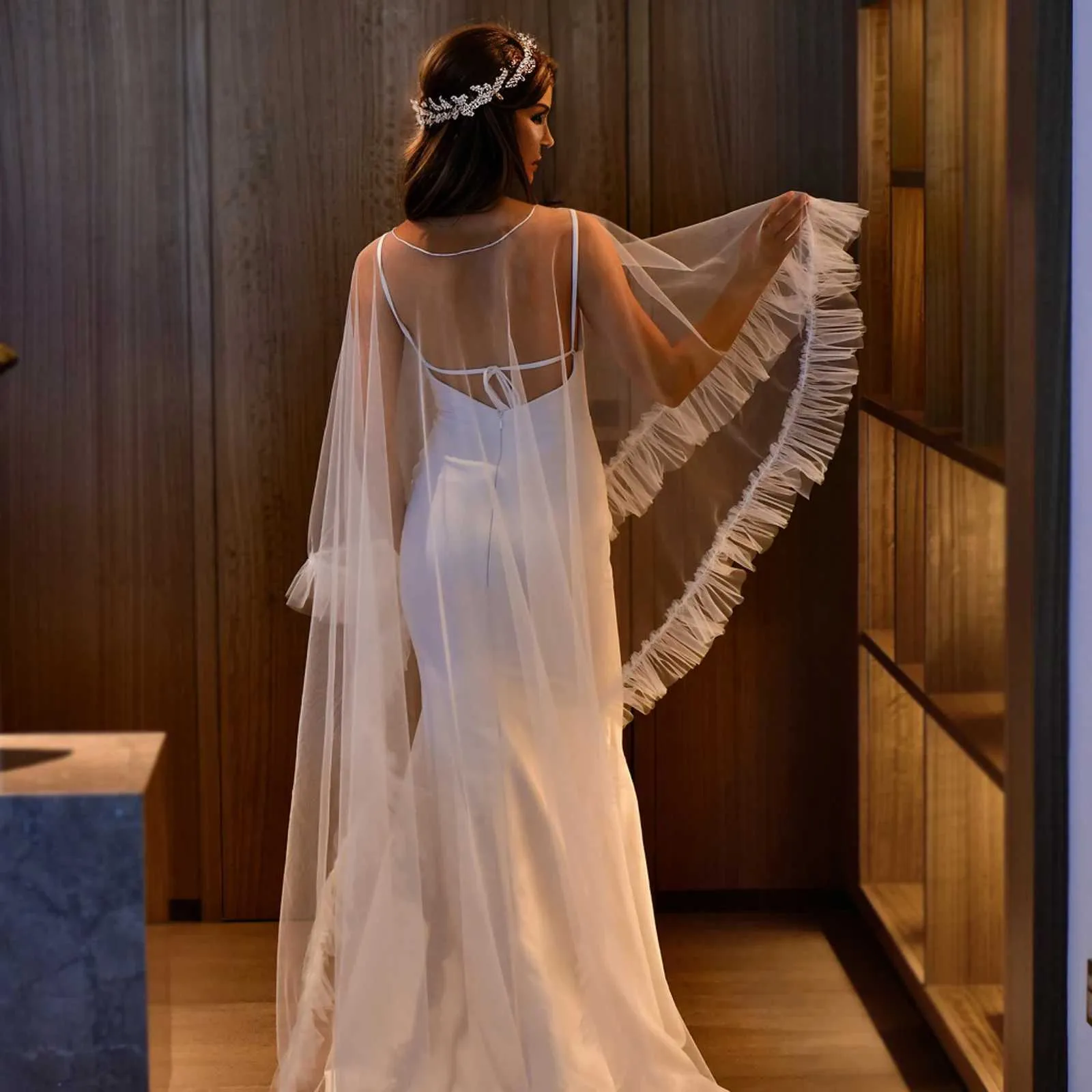 Jóias para cabelo femininas MZB19 capa de noiva longa véu plus size bolero elegante jaqueta feminina para convidados de casamento capa catedral_voghion.com