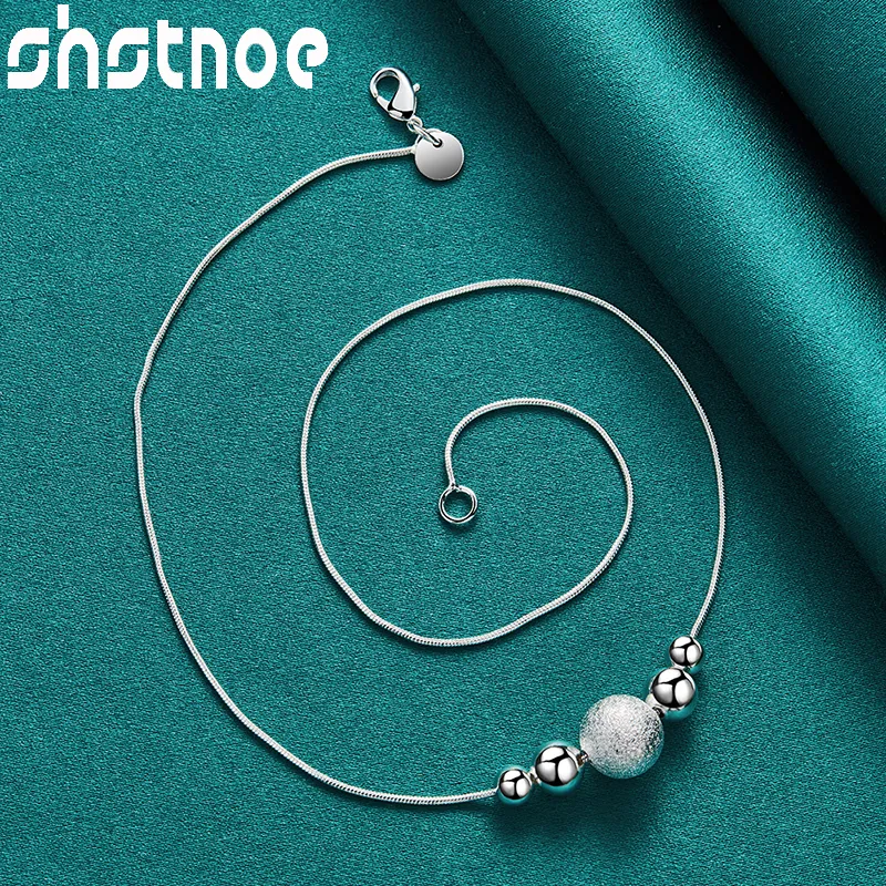 Ķēdītes SHSTONE Sterling Sier matētas gludas pērlīšu ķēdes kaklarota sievietēm ballītēm, saderināšanās, kāzām, modes piekariņš_voghion.com