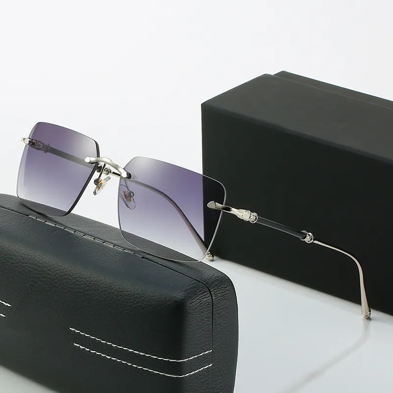 Rimless Square Sunglasses For Men Designer Luxury Gradient Blue_voghion.com