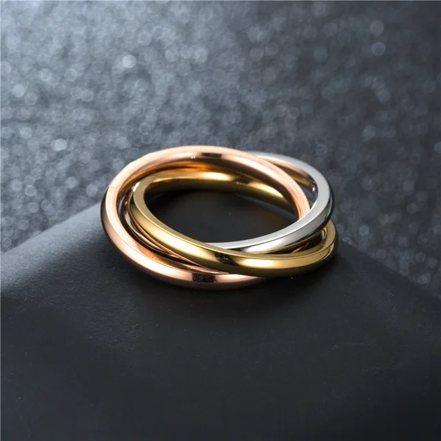 Ventes chaudes Classique Triple Anneau Entrelacé Bijoux De Mariage Accessoires Mode Trois En Un Ensembles Bagues En Acier Inoxydable Femmes Cadeau_voghion.com