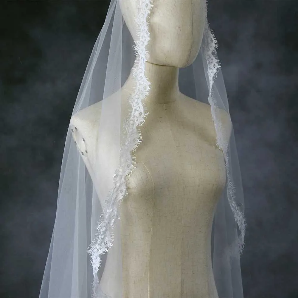 Velo di gioielli per capelli 1 livello Veli lunghi Accessori da sposa da sposa Capesante in pizzo Morbido tulle corto Veu VP98_voghion.com