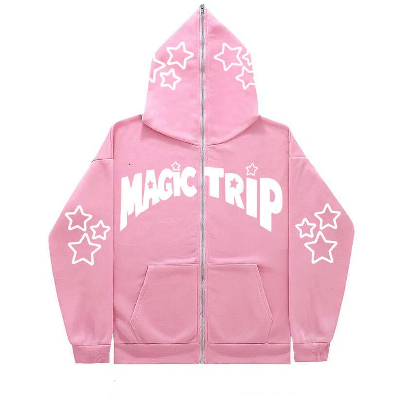 Felpa con cappuccio a forma di stella con lettera a faccia intera, cerniera nella parte superiore, giacca alla moda, abbigliamento maschile personalizzato_voghion.com