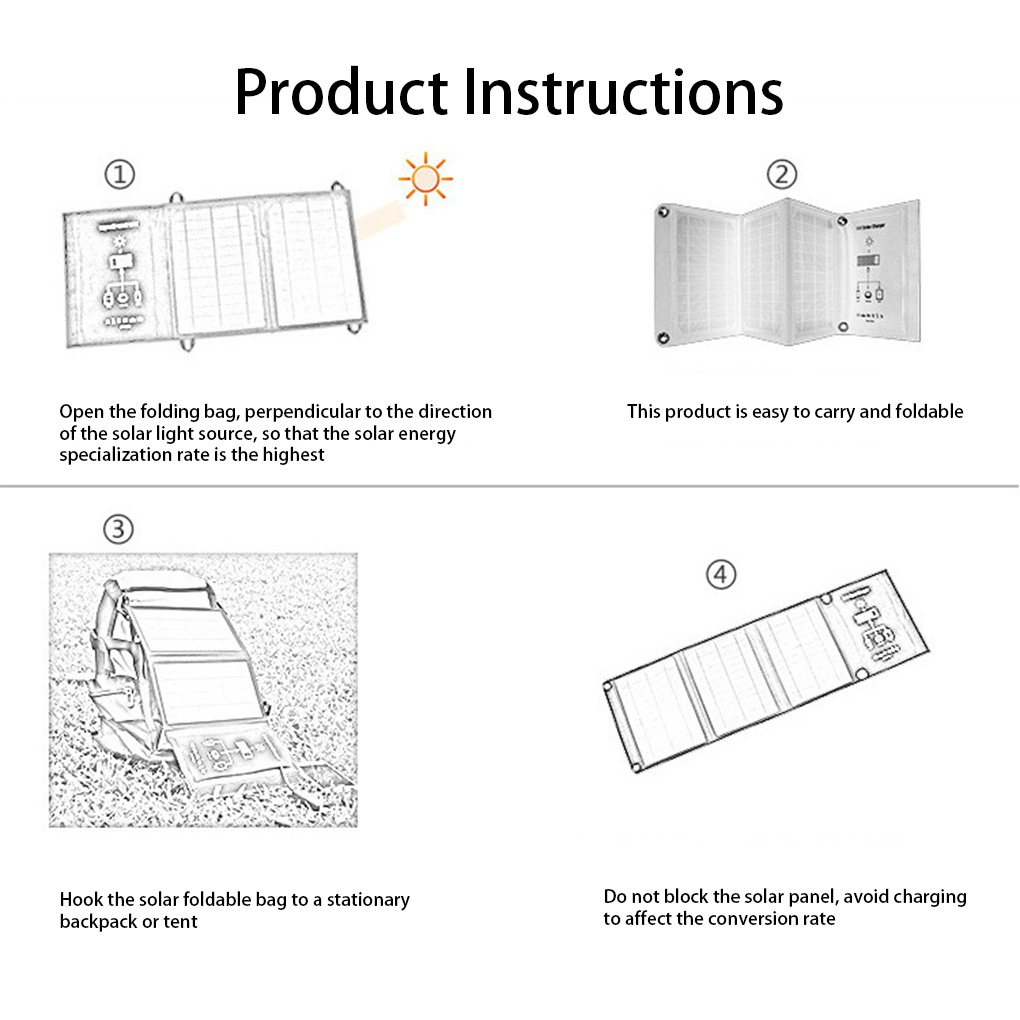 Panel de carga solar USB para camping, senderismo, portátil, impermeable, 3 hojas, para viajes, banco de energía, tableta, placa_voghion.com