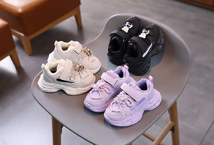 Otroški teniski čevlji za fante in deklice 2024 z risanim medvedkom Littlesprouts, tanki otroški čevlji Veet s platformo in toplimi zimskimi čevlji_voghion.com