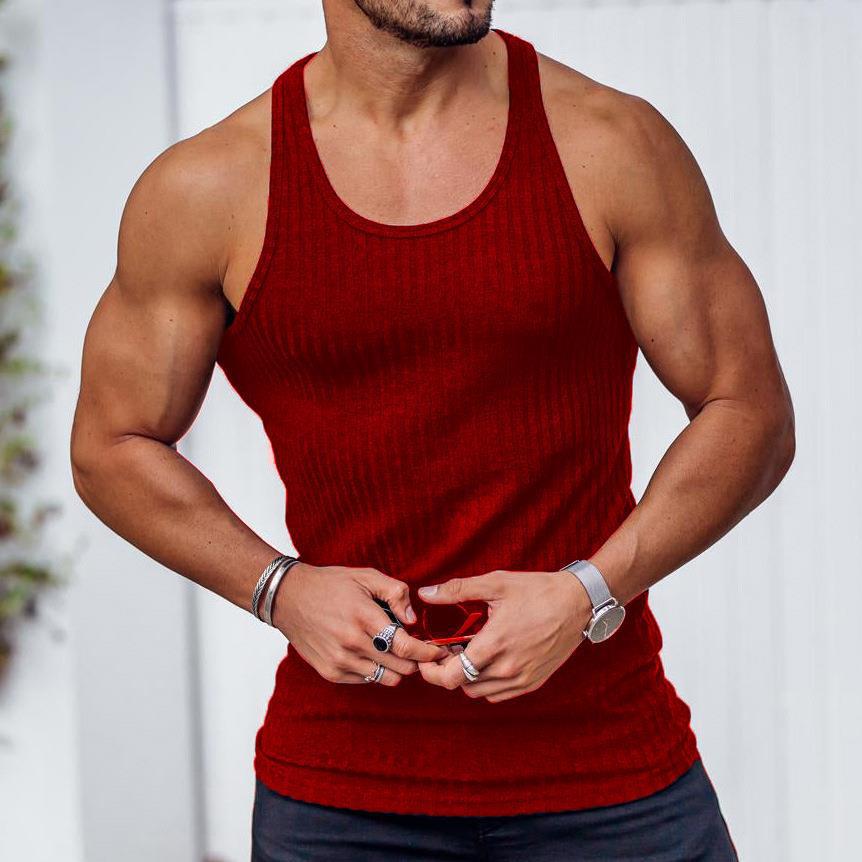 men's clothing new summer knitted solid color fitness sports slim fit vest men's clothing_voghion.com