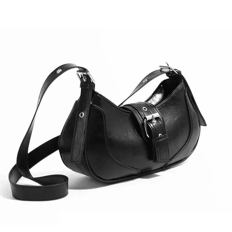 Women Y2K Fashion Shoulder Black PU Leather Underarm Ladies High Quality Handbags Hot Girls Armpit Bags Wallet_voghion.com