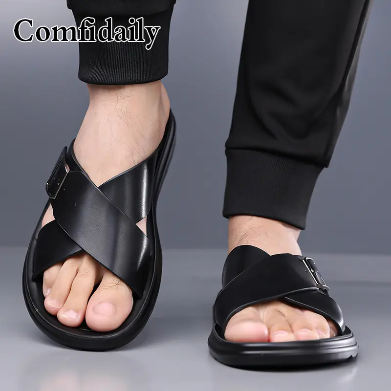Leren heren slippers voor strand en casual gebruik_voghion.com