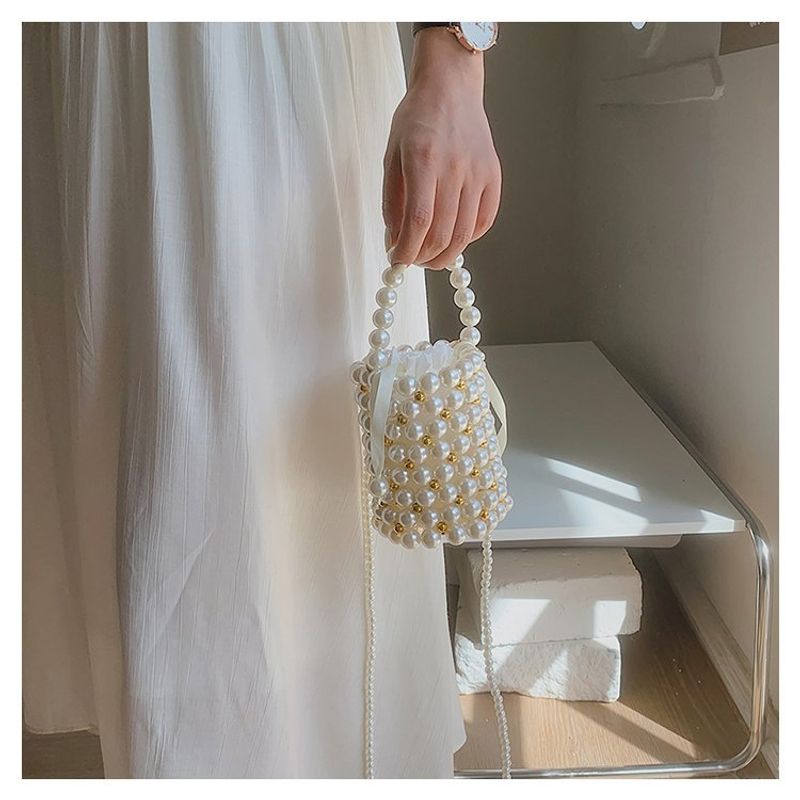 Handgefertigter gewebter Eimer 2024 Neue koreanische Perlenhandtasche für Damen mit einer Schulter_voghion.com